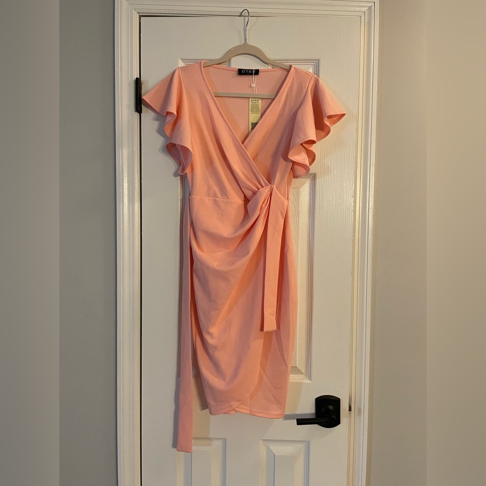 Oten size S peach wrap dress